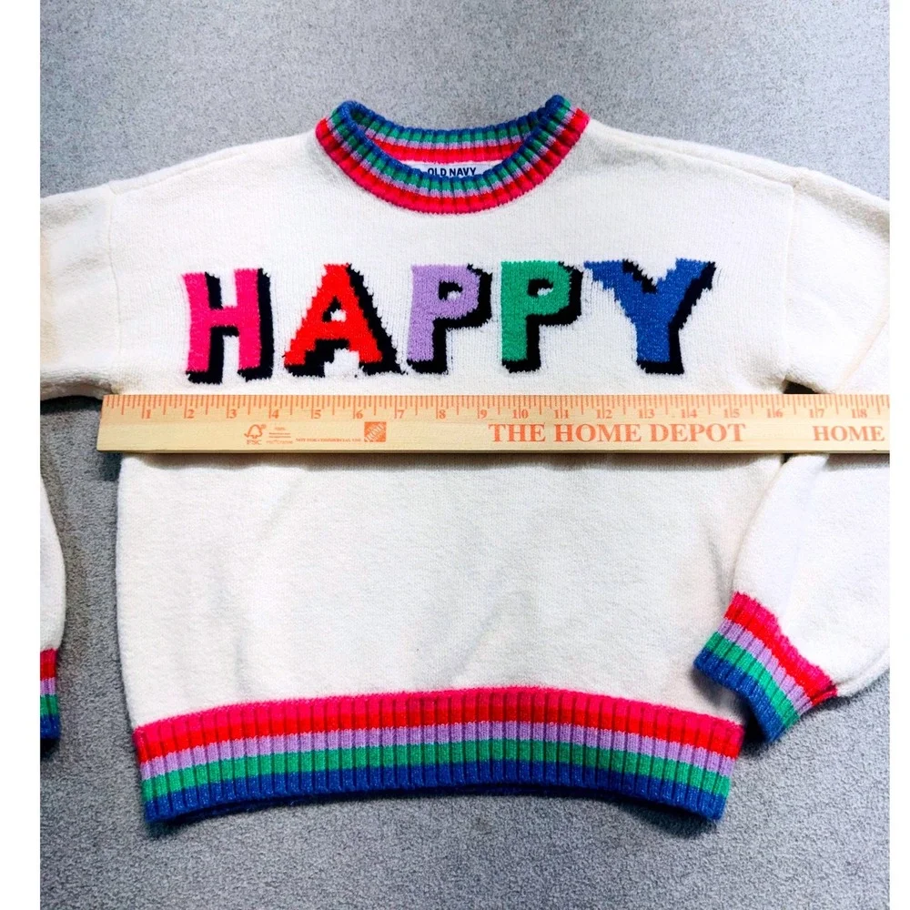 Old Navy Sweater Kids M 8 Cream Rainbow Happy SoSoft Graphic Pullover School